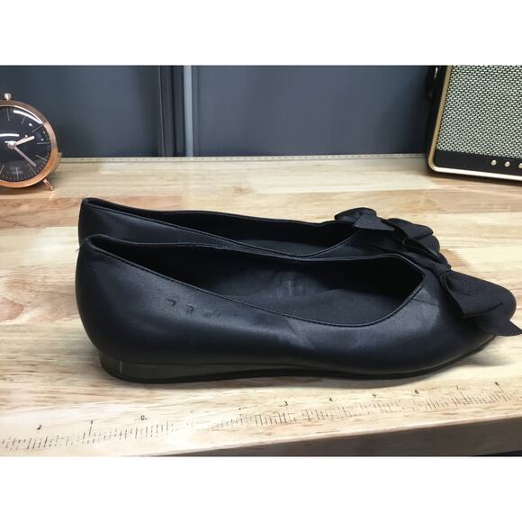 Kenneth Cole Lily Women's 8.5 Black Leather Bow Slip-On Pointed Toe Ballet Flats - Picture 2 of 7